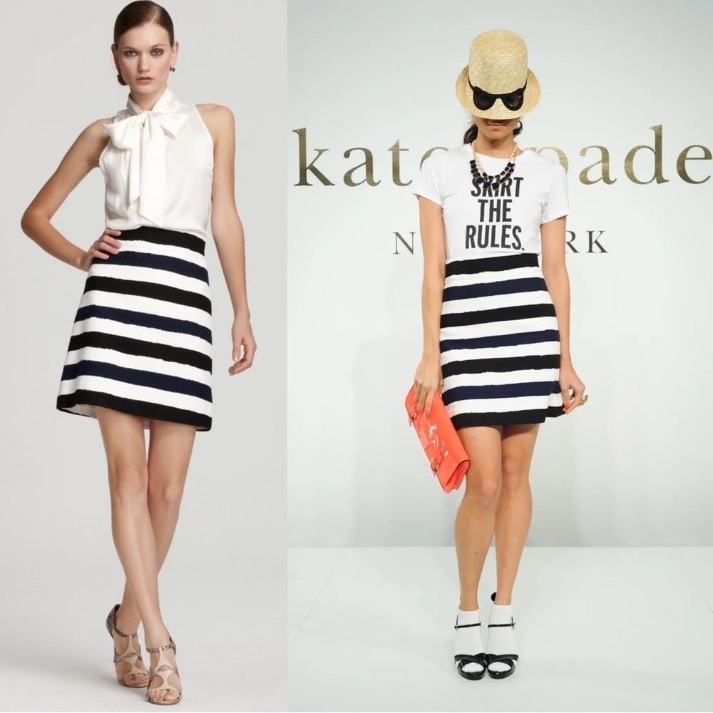 Kate Spade • Delphina Skirt a-line mini short navy blue black white stripe